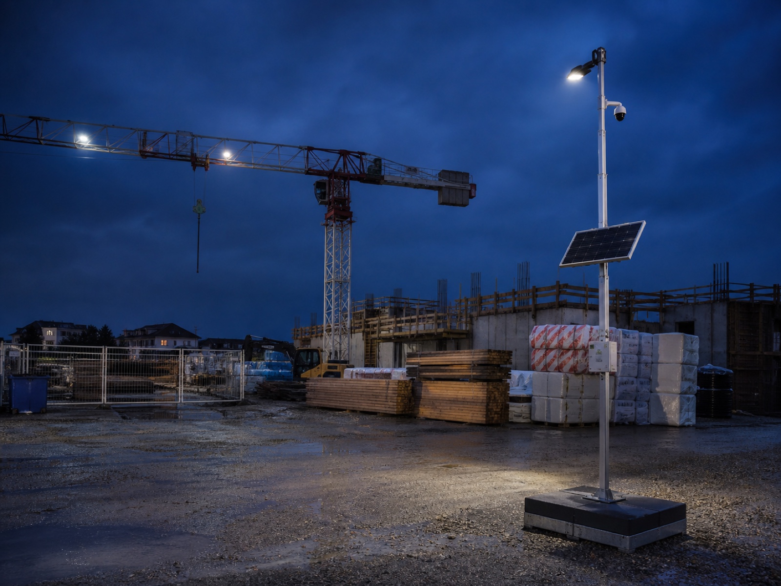 Caméras et projecteurs installés sur un mât