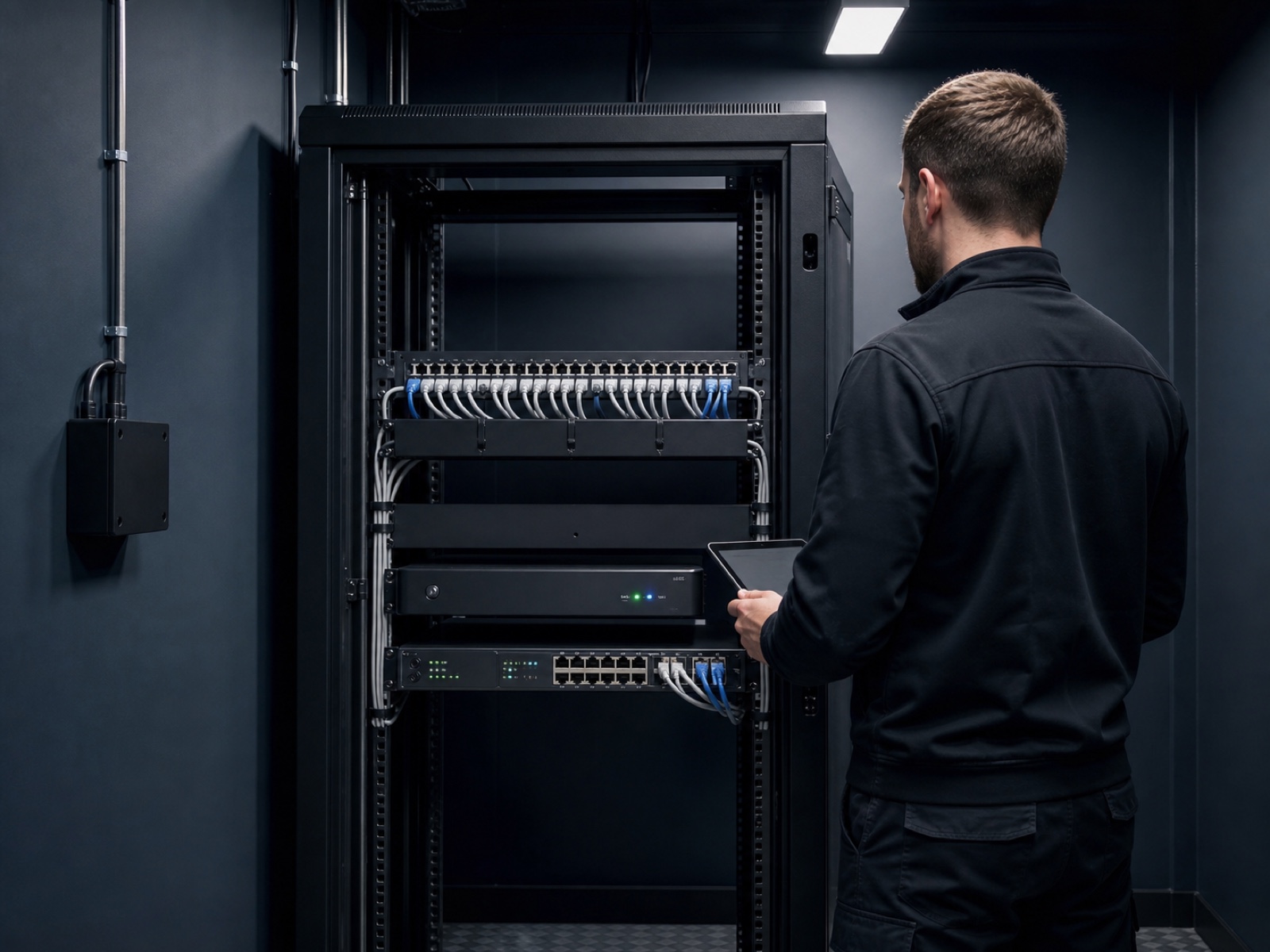 Technicien contrôlant une installation remise au propre