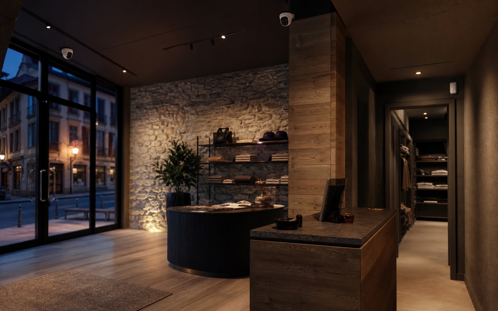 Intérieur d'une boutique moderne, exemple de configuration commerce