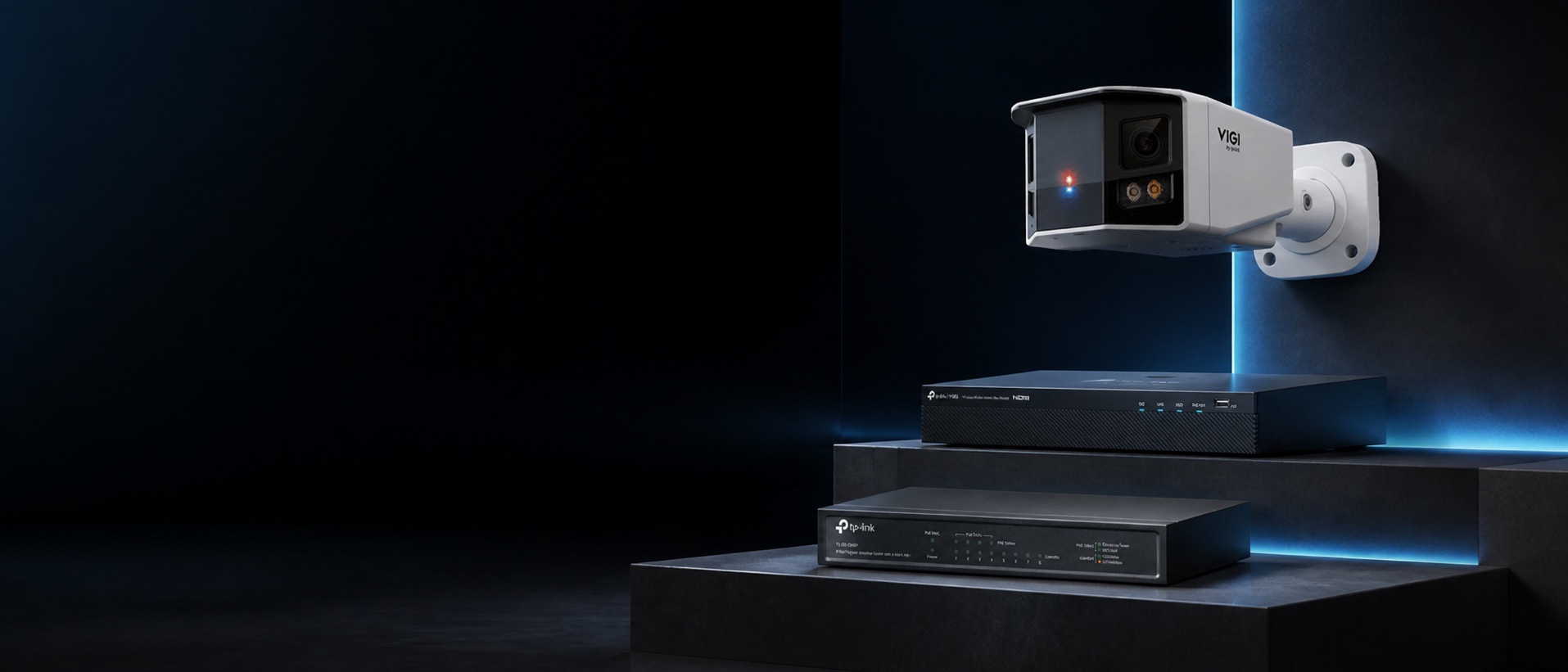 Caméra VIGI, enregistreur NVR et switch PoE présentés dans le showroom VisionSecure